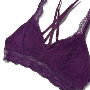 LIVE LOVE DREAM Purple Lace Crisscross Strap Wireless Bralette Bra Top Size L
